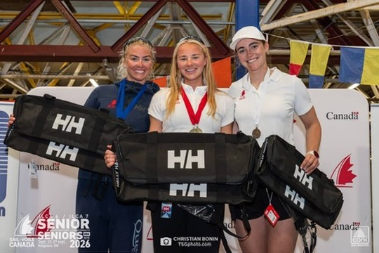 Medal podium at the 2026 Sail Canada Senior Championships/CORK OCR.